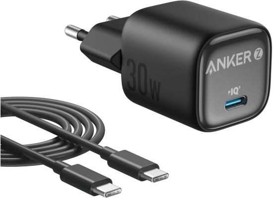 Anker Zolo 30W Compact GaN Charger, PIQ 3.0 PPS Fast Charging, Exclusive Low-Temperature Technology, Ultra-Safe and Portable, For iPhone, iPad, Samsung, Pixel, and More (USB-C Cable Included) - Black